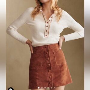 Sézane Nehir Caramel Goat Leather/Suede Skirt size 36